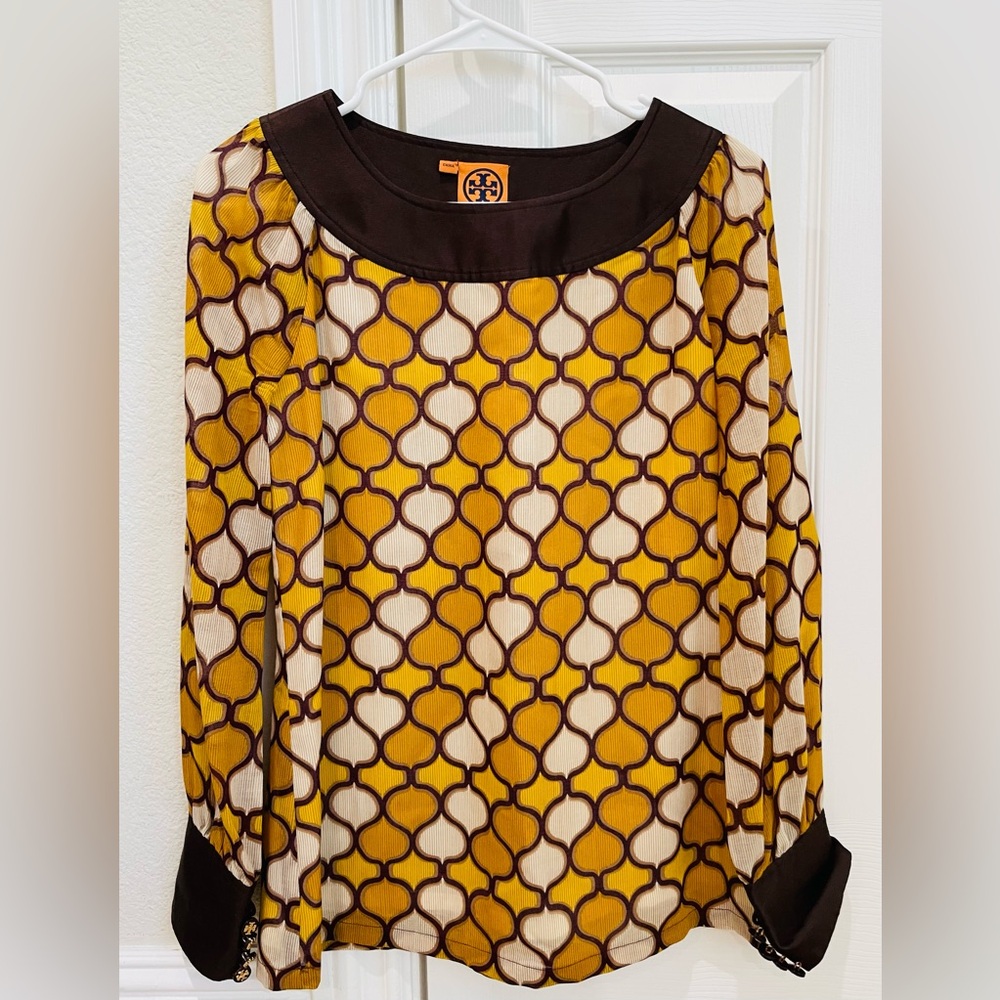 TORY BURCH Wool and Silk Geometric Blouse